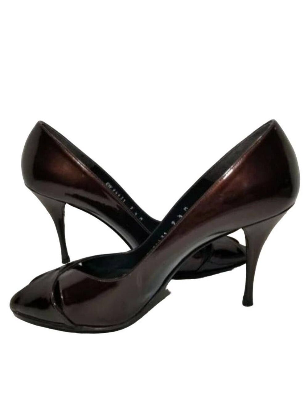 Stuart Weitzman Women's Metallic Brown Leather Peep Toe Pump Heels Size 9